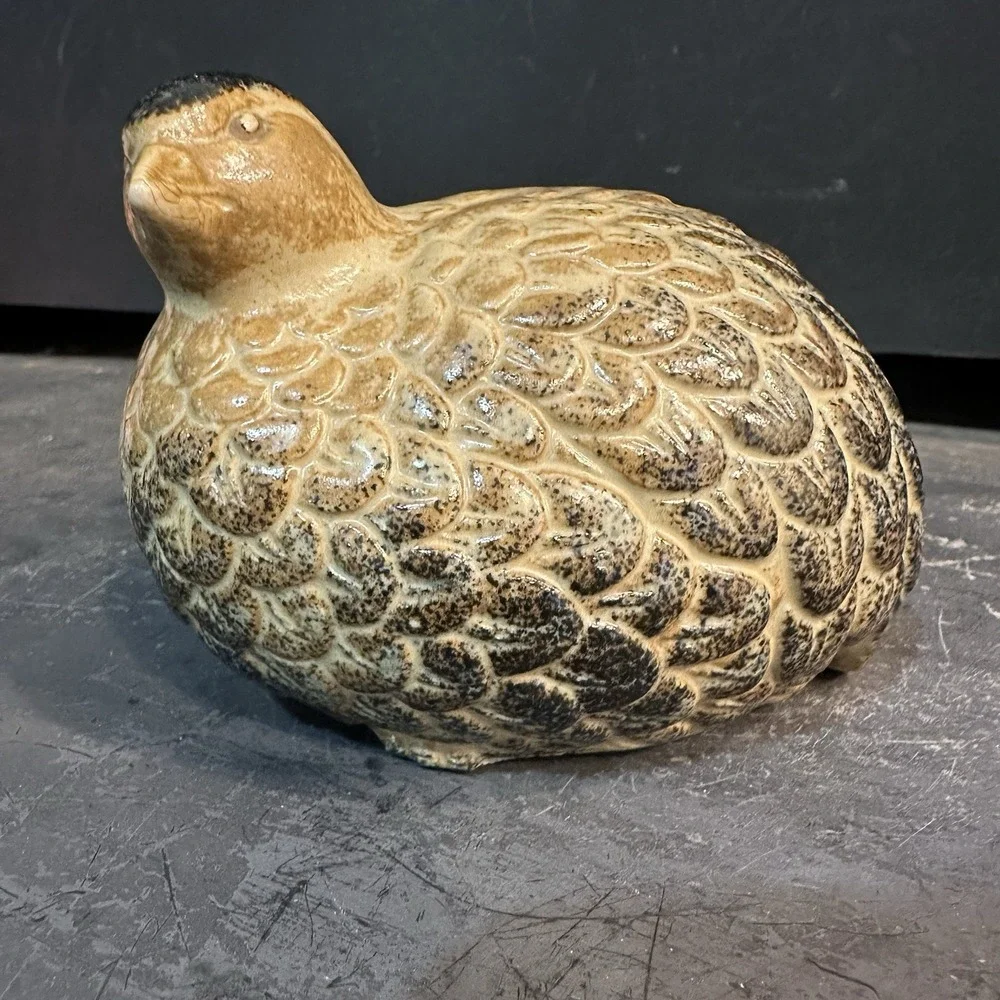 Vintage Ceramic Quail Figurine Bird‎ Shelf Sitter Cream Gray Cottagecore Decor